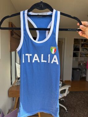 Vintage ITALIA Blue Ribbed Tank with Shield Patch